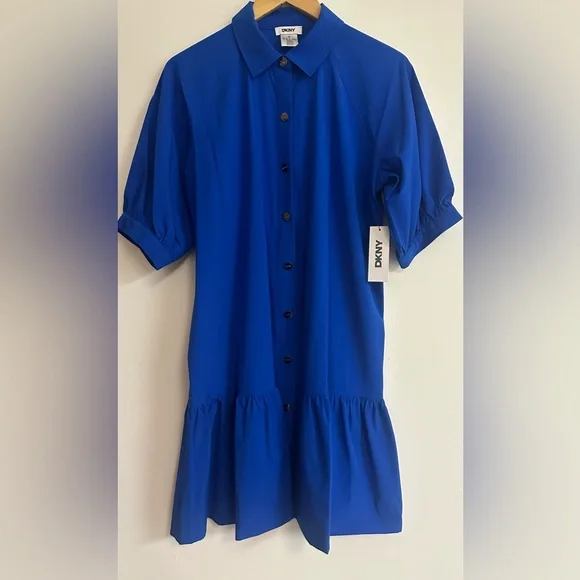 DKNY Blue Button-Up Dress - Picture 1 of 9